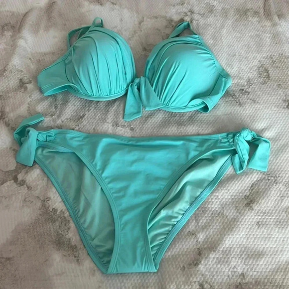 Bleu Rod Beattie Goddess Tie Front Underwire Bikini Top Size 40D & Bottom Sz 14 - Picture 5 of 8